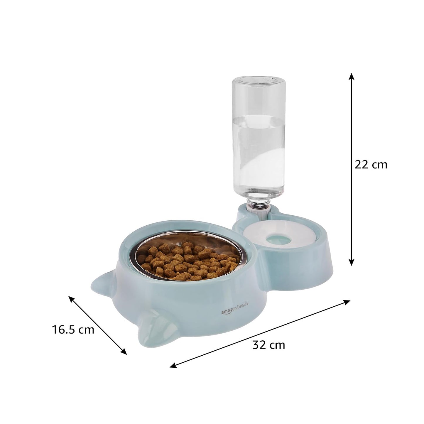 Amazon Basics 2 in 1 Pet Feeder Food and Water Dispenser| 450 Ml Stainless Steel Bowl| Automatic Water Dispensing Mechanism| Suitable for Cats and Dogs| LxWxH - 32 Cm X 22 Cm X 16.5 Cm