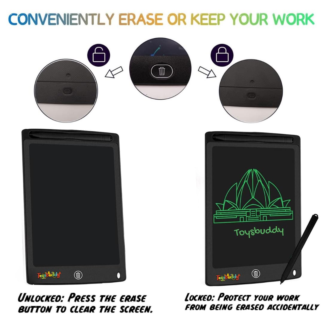 Toysbuddy Plastic Re-Writable LCD Writing Tablet Pad with Screen 21.5cm (8.5Inch) for Drawing, Playing, Handwriting Best Birthday Gifts for Adults & Kids Girls Boys, Multicolor