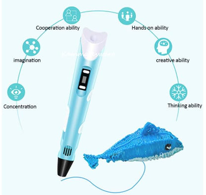 3D Pen for Kids with Adjustable Temperature - LCD Display,USB Powered, Filament Included 3D Drawing Pen 3D Printer Pen for Kids (Blue)