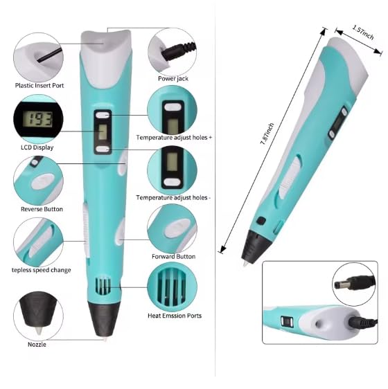 3D Pen for Kids with Adjustable Temperature - LCD Display,USB Powered, Filament Included 3D Drawing Pen 3D Printer Pen for Kids (Blue)