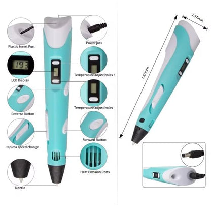3D Pen for Kids with Adjustable Temperature - LCD Display,USB Powered, Filament Included 3D Drawing Pen 3D Printer Pen for Kids (Blue)