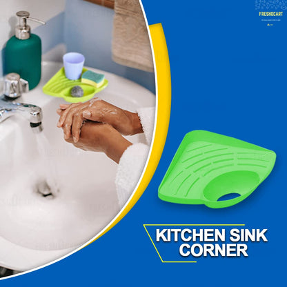 FreshDcart Kitchen Soap Stand for Sink with Tray – Compact Plastic Kitchen Soap Stand for Sink, Corner Storage Rack for Sponge, Scrubber & Dish Soap (Green, Pack of 1)