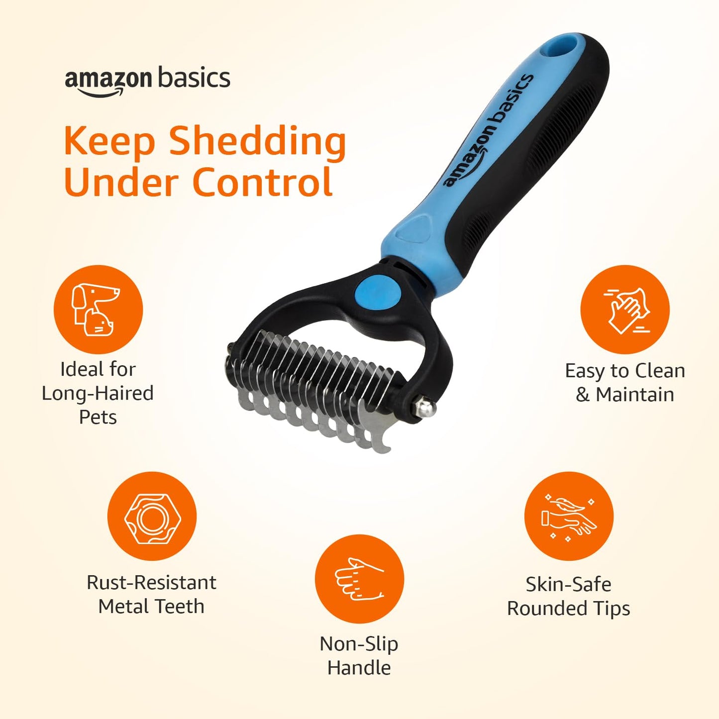 Amazon Basics Self Cleaning Slicker Pet Grooming Brush | Pet Cleaning Tool Suitable for All Pets | Rectangular Shape