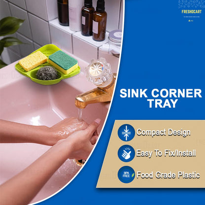 FreshDcart Kitchen Soap Stand for Sink with Tray – Compact Plastic Kitchen Soap Stand for Sink, Corner Storage Rack for Sponge, Scrubber & Dish Soap (Green, Pack of 1)