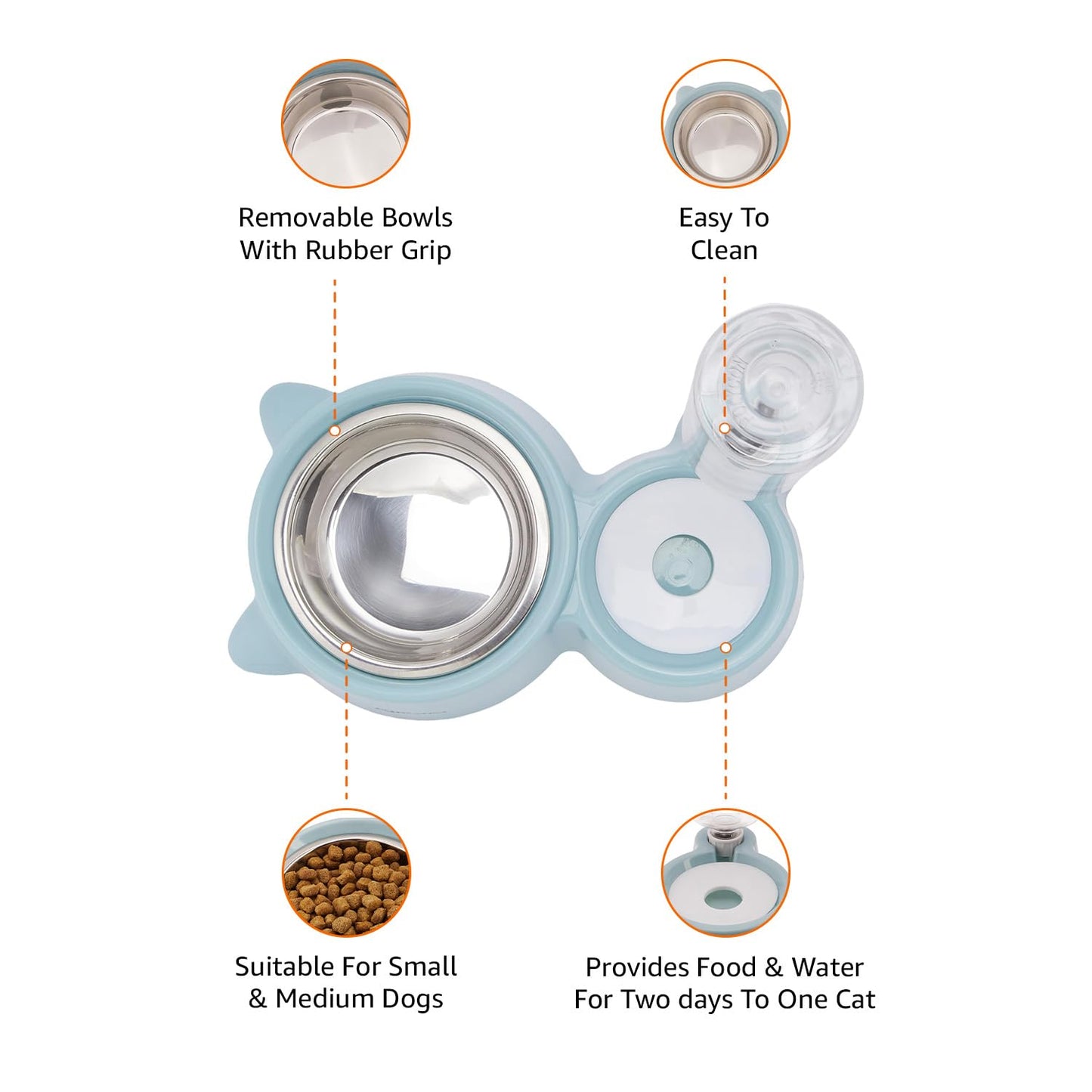Amazon Basics 2 in 1 Pet Feeder Food and Water Dispenser| 450 Ml Stainless Steel Bowl| Automatic Water Dispensing Mechanism| Suitable for Cats and Dogs| LxWxH - 32 Cm X 22 Cm X 16.5 Cm