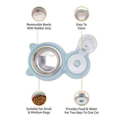 Amazon Basics 2 in 1 Pet Feeder Food and Water Dispenser| 450 Ml Stainless Steel Bowl| Automatic Water Dispensing Mechanism| Suitable for Cats and Dogs| LxWxH - 32 Cm X 22 Cm X 16.5 Cm