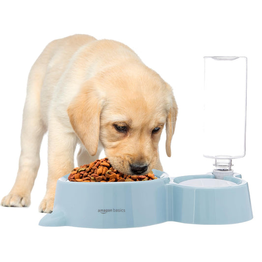 Amazon Basics 2 in 1 Pet Feeder Food and Water Dispenser| 450 Ml Stainless Steel Bowl| Automatic Water Dispensing Mechanism| Suitable for Cats and Dogs| LxWxH - 32 Cm X 22 Cm X 16.5 Cm