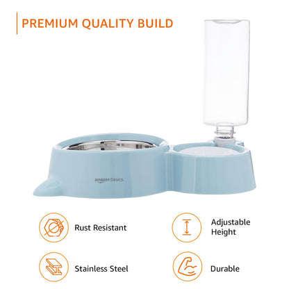 Amazon Basics 2 in 1 Pet Feeder Food and Water Dispenser| 450 Ml Stainless Steel Bowl| Automatic Water Dispensing Mechanism| Suitable for Cats and Dogs| LxWxH - 32 Cm X 22 Cm X 16.5 Cm