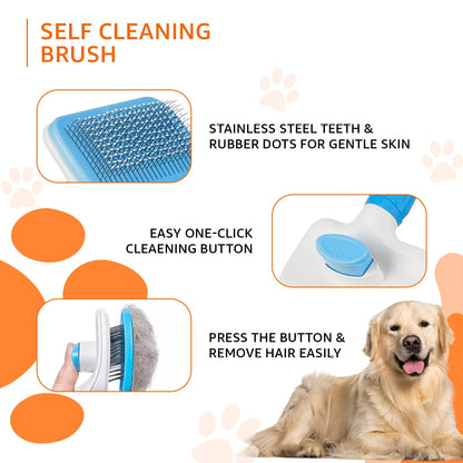 Amazon Basics Self Cleaning Slicker Pet Grooming Brush | Pet Cleaning Tool Suitable for All Pets | Rectangular Shape