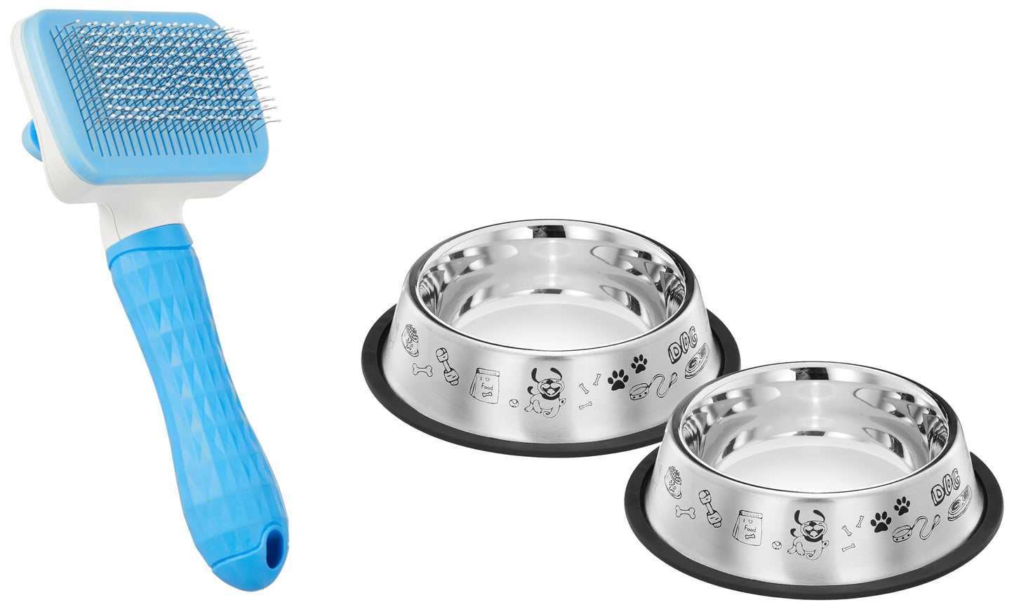 Amazon Basics Self Cleaning Slicker Pet Grooming Brush | Pet Cleaning Tool Suitable for All Pets | Rectangular Shape