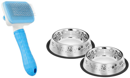 Amazon Basics Self Cleaning Slicker Pet Grooming Brush | Pet Cleaning Tool Suitable for All Pets | Rectangular Shape