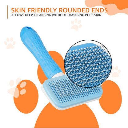 Amazon Basics Self Cleaning Slicker Pet Grooming Brush | Pet Cleaning Tool Suitable for All Pets | Rectangular Shape