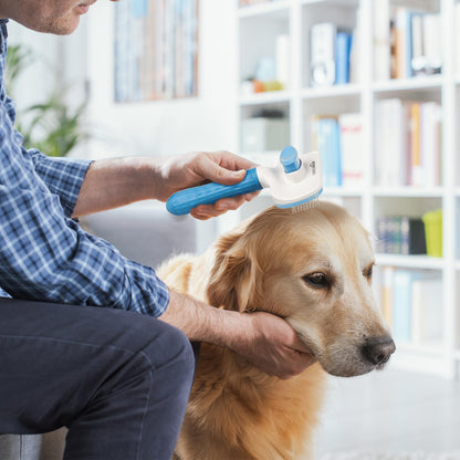 Amazon Basics Self Cleaning Slicker Pet Grooming Brush | Pet Cleaning Tool Suitable for All Pets | Rectangular Shape