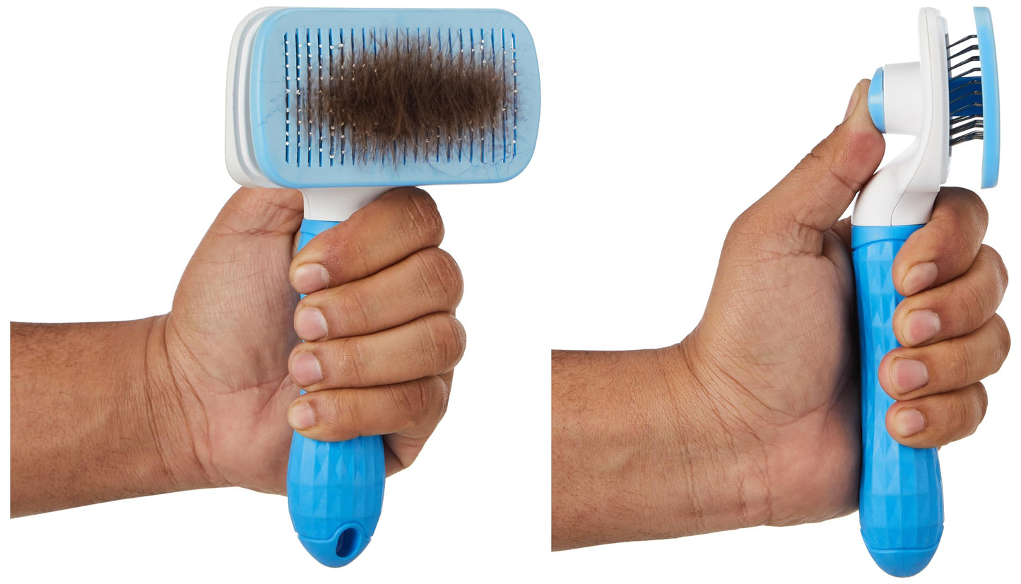 Amazon Basics Self Cleaning Slicker Pet Grooming Brush | Pet Cleaning Tool Suitable for All Pets | Rectangular Shape