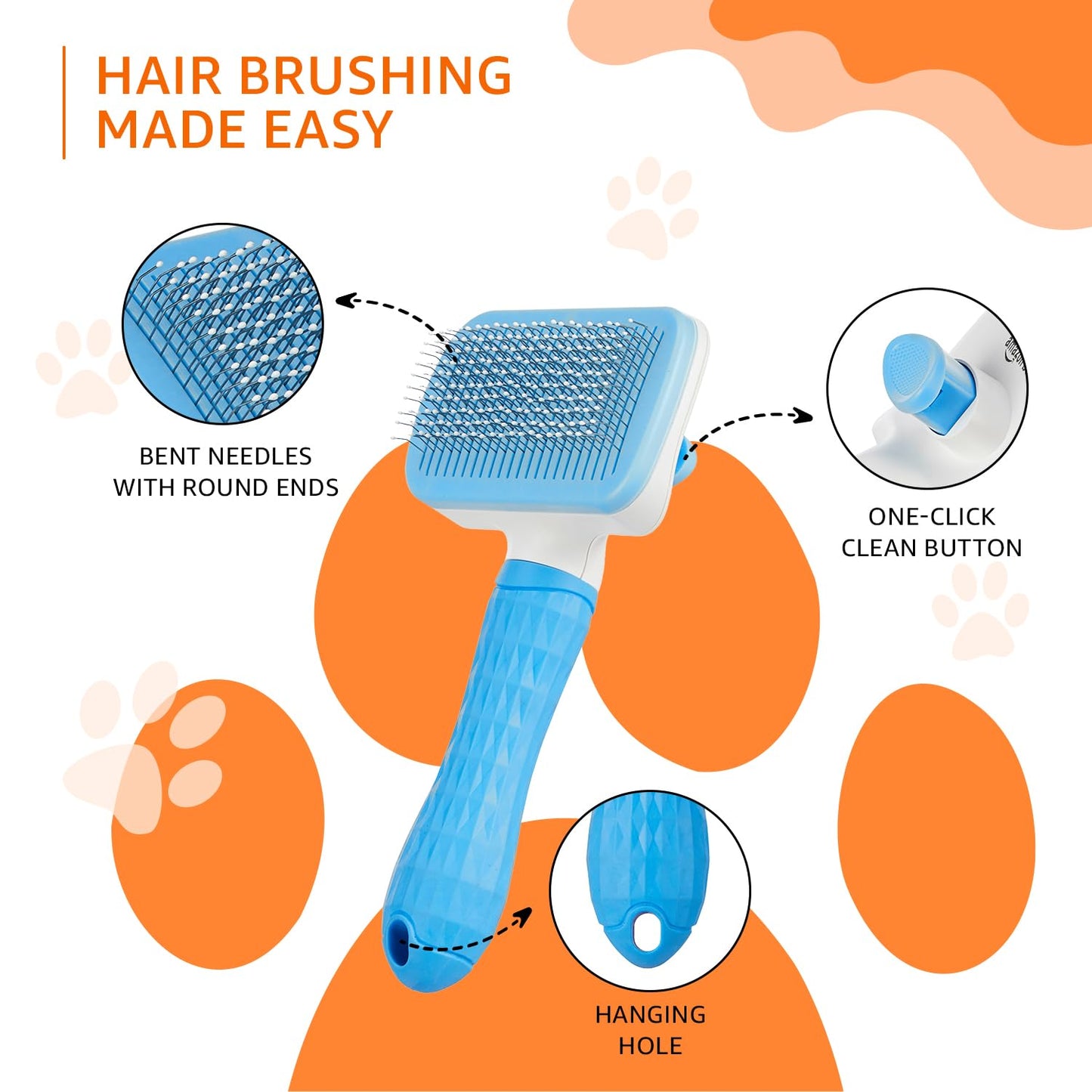 Amazon Basics Self Cleaning Slicker Pet Grooming Brush | Pet Cleaning Tool Suitable for All Pets | Rectangular Shape