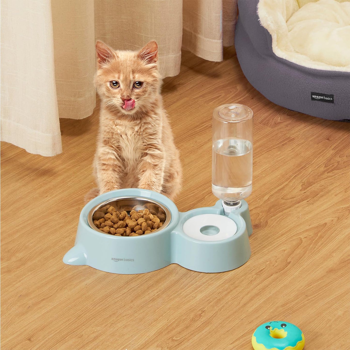 Amazon Basics 2 in 1 Pet Feeder Food and Water Dispenser| 450 Ml Stainless Steel Bowl| Automatic Water Dispensing Mechanism| Suitable for Cats and Dogs| LxWxH - 32 Cm X 22 Cm X 16.5 Cm
